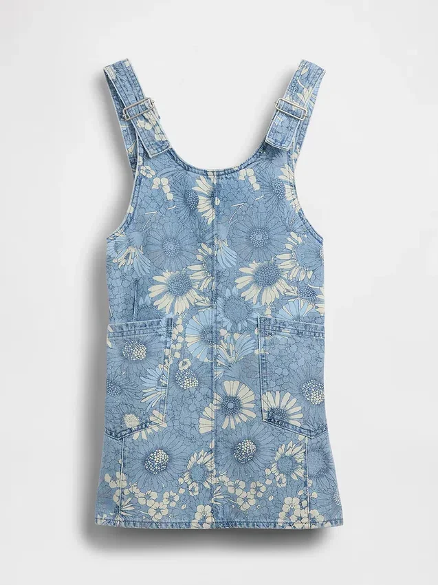 Barneskjørt i denim med blomstermønster
