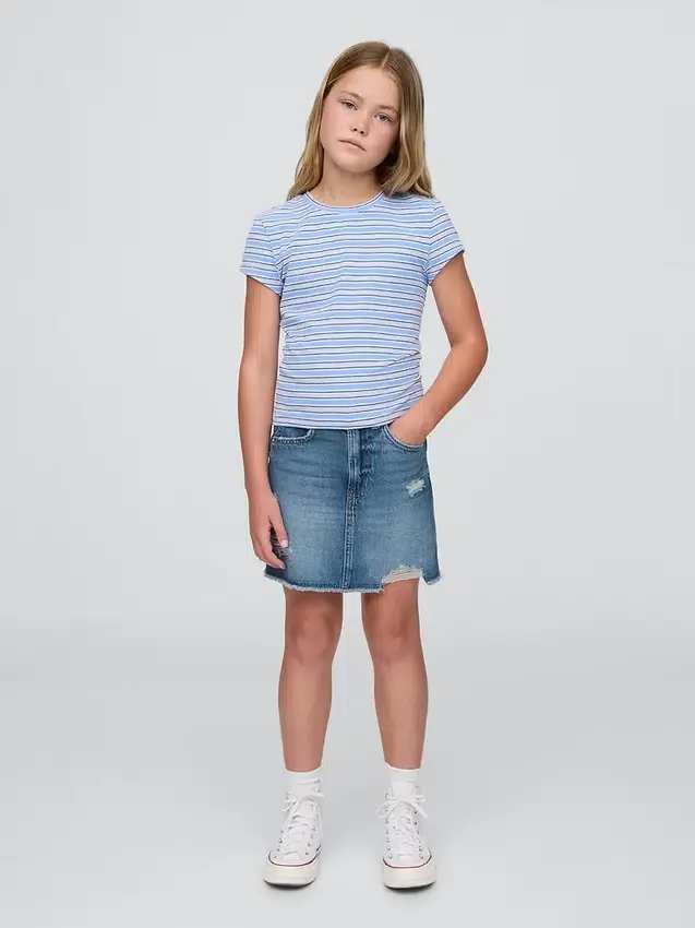 Barneskjørt i denim med høy midje