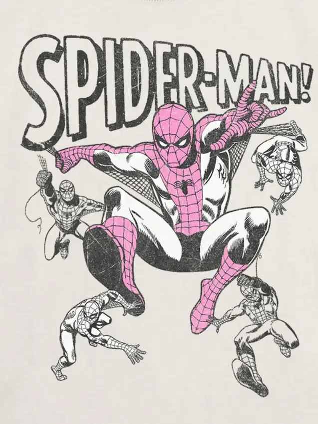 Barnespider-Man-T-skjorte med grafisk motiv av vintage-poseringer