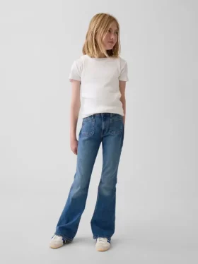 Barnjeans med høy midje og utvidet ben i 70-tallsstil