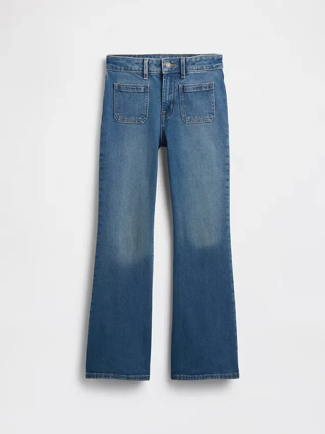 Barnjeans med høy midje og utvidet ben i 70-tallsstil
