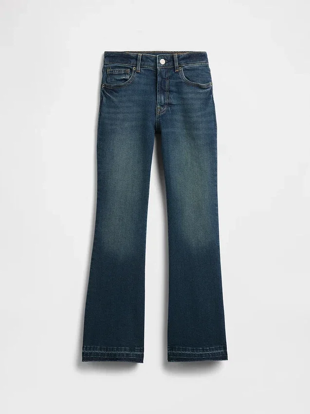 Barnjeans med høy midje og utvidet ben i 70-tallsstil