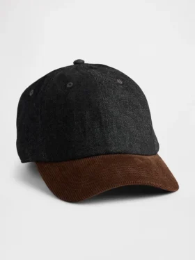 Baseballcap i denim og kordfløyel