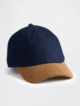 Baseballcap i denim og kordfløyel