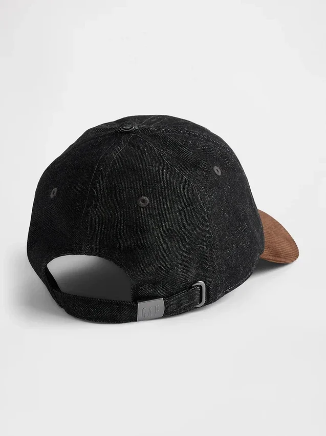 Baseballcap i denim og kordfløyel