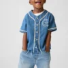 Baseballskjorte i denim med «Varsity Logo» for Baby og Småbarn