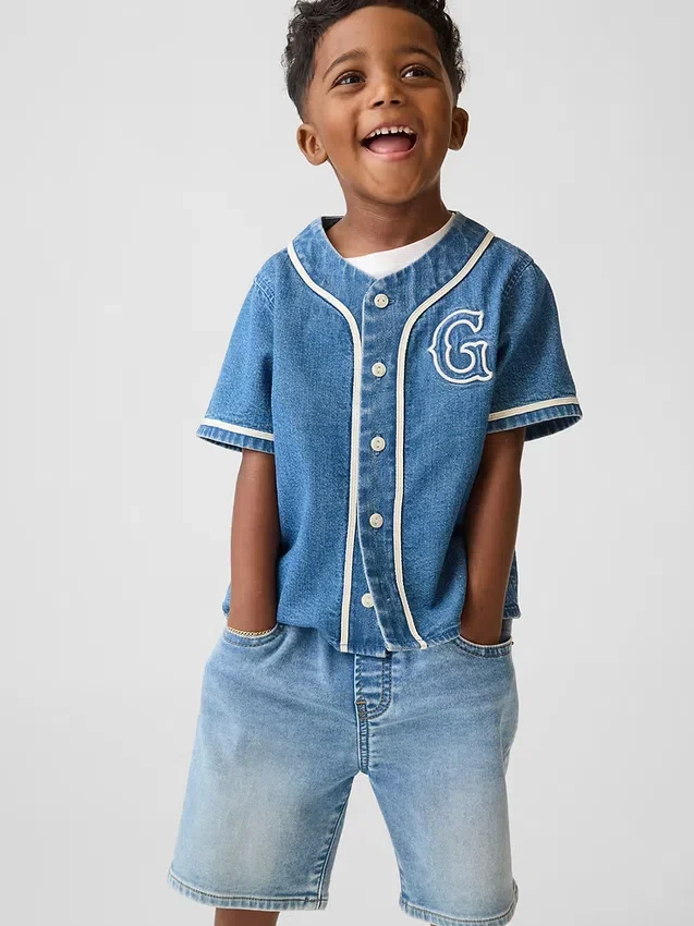 Baseballskjorte i denim med «Varsity Logo» for Baby og Småbarn
