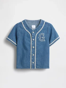 Baseballskjorte i denim med «Varsity Logo» for Baby og Småbarn