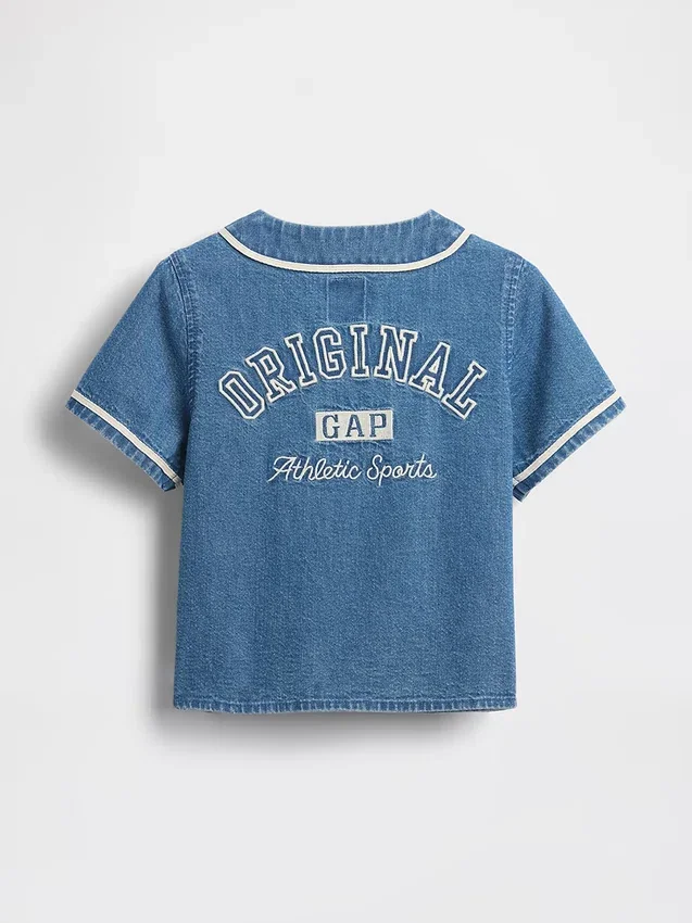 Baseballskjorte i denim med «Varsity Logo» for Baby og Småbarn
