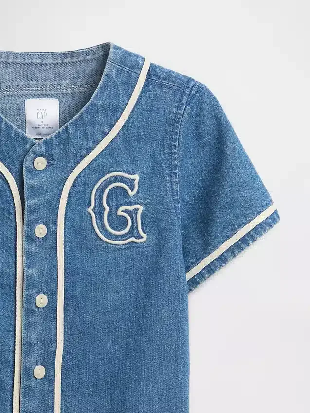 Baseballskjorte i denim med «Varsity Logo» for Baby og Småbarn
