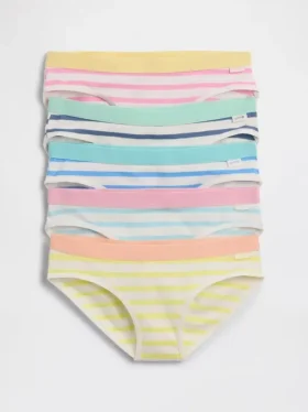 Bikini-truser i økologisk, elastisk bomull med striper for barn (5-pakning)