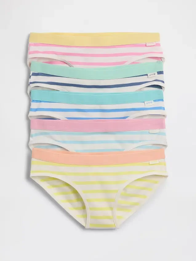 Bikini-truser i økologisk, elastisk bomull med striper for barn (5-pakning)