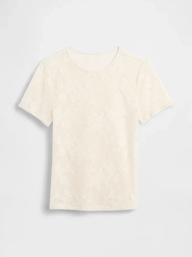 Blomstret topp i blonder og mesh