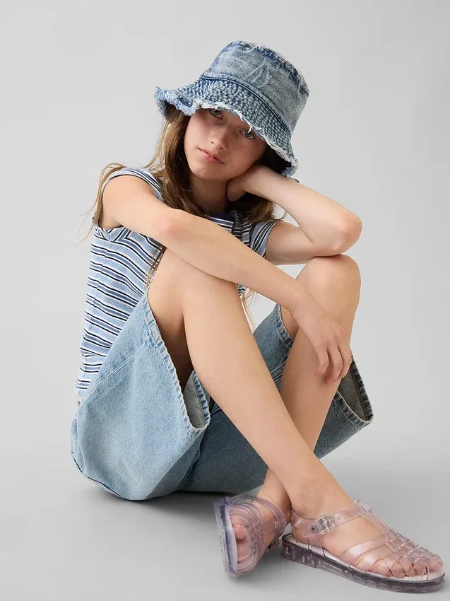 Børne-buckethat i denim