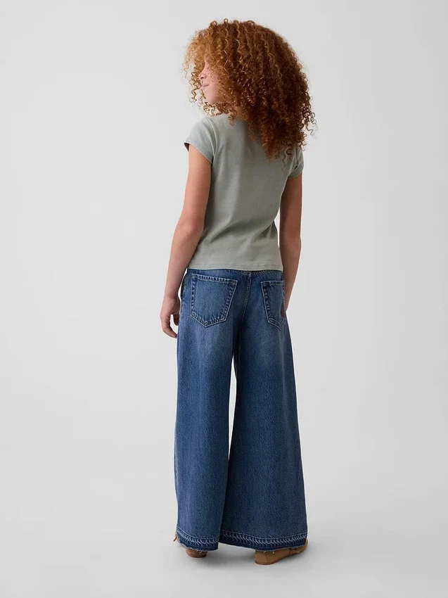Børnejeans med lav midje, broderte og baggy