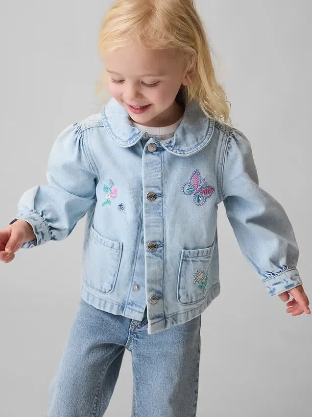 Brodert arbeidsjakke i denim for Baby og Småbarn