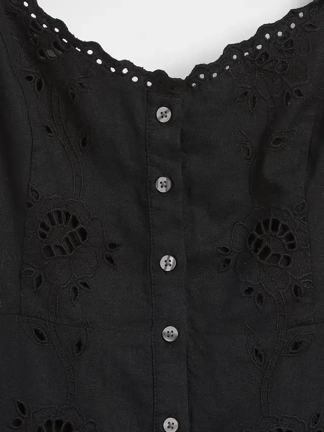 Brodert maxi-kjole i linblanding med spaghettistropper