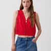 Broderte, korte topper i linblanding