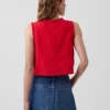 Broderte, korte topper i linblanding