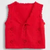 Broderte, korte topper i linblanding