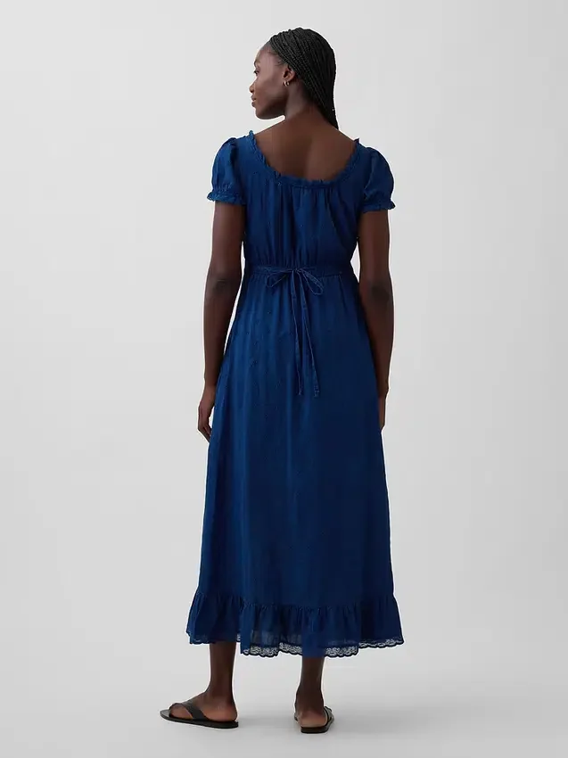 Broderte maxi-kjole med puffermmer
