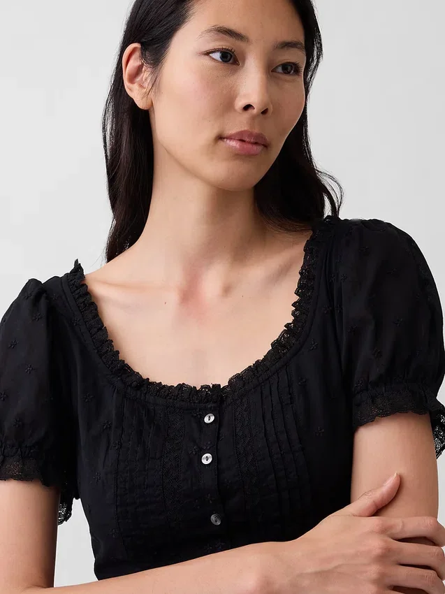 Broderte maxi-kjole med puffermmer