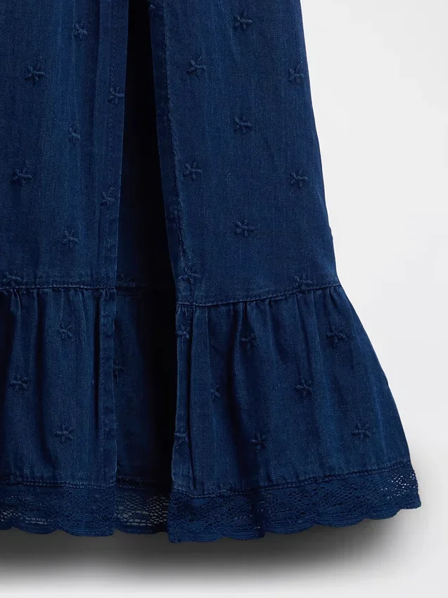 Broderte maxi-kjole med puffermmer