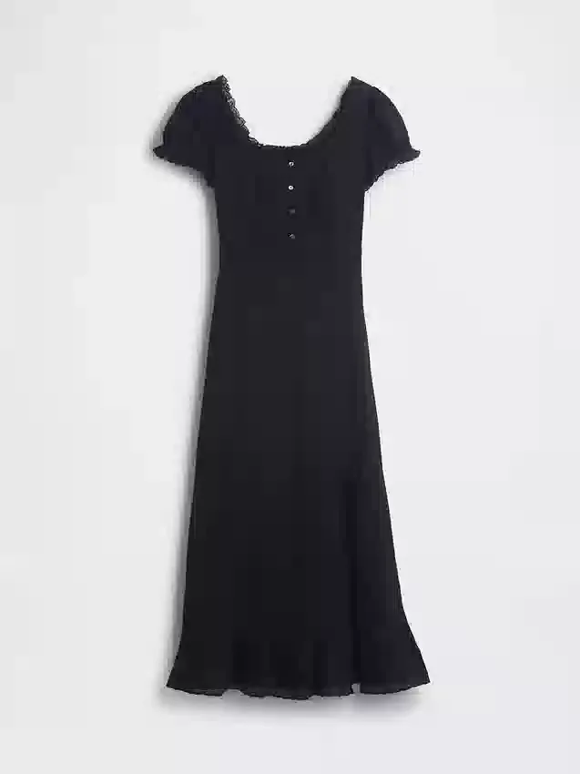 Broderte maxi-kjole med puffermmer
