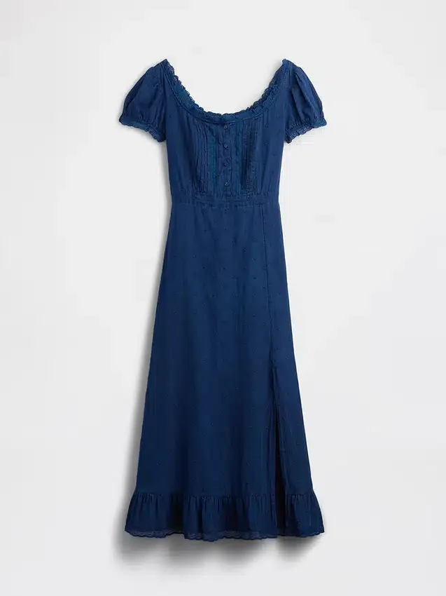 Broderte maxi-kjole med puffermmer