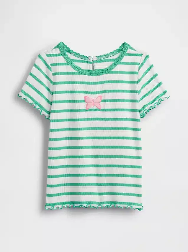 Broderte ribbestrikkede T-skjorter for Baby og Småbarn