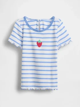 Broderte ribbestrikkede T-skjorter for Baby og Småbarn