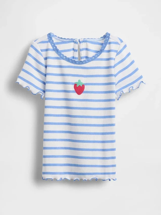 Broderte ribbestrikkede T-skjorter for Baby og Småbarn