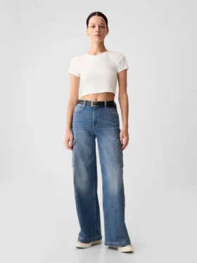 Cargo-jeans med høy midje og vid benvidde