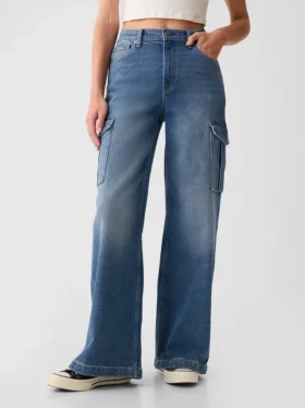Cargo-jeans med høy midje og vid benvidde