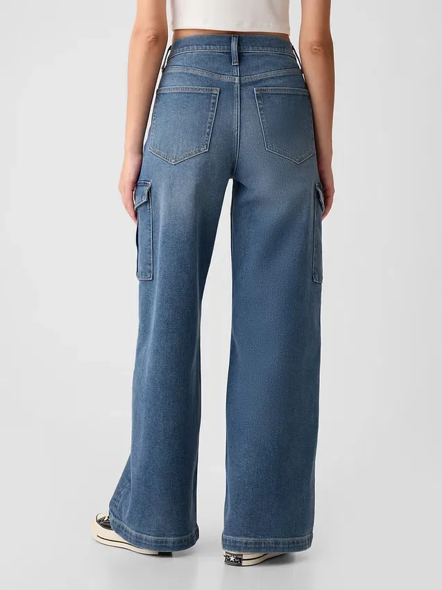 Cargo-jeans med høy midje og vid benvidde