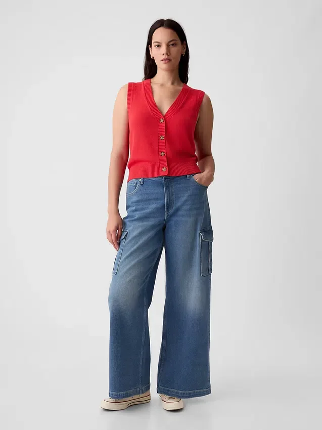 Cargo-jeans med høy midje og vid benvidde