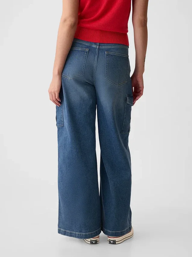 Cargo-jeans med høy midje og vid benvidde