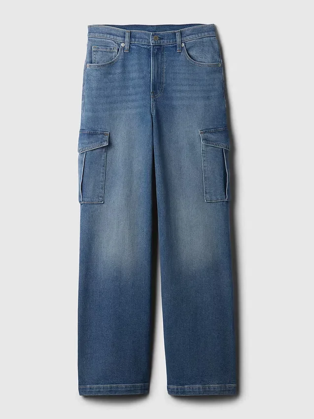 Cargo-jeans med høy midje og vid benvidde