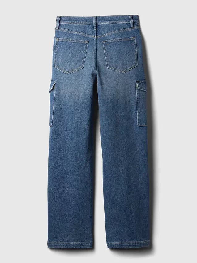 Cargo-jeans med høy midje og vid benvidde