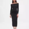 CashSoft elastisk midi-strikkekjole med bare skuldre