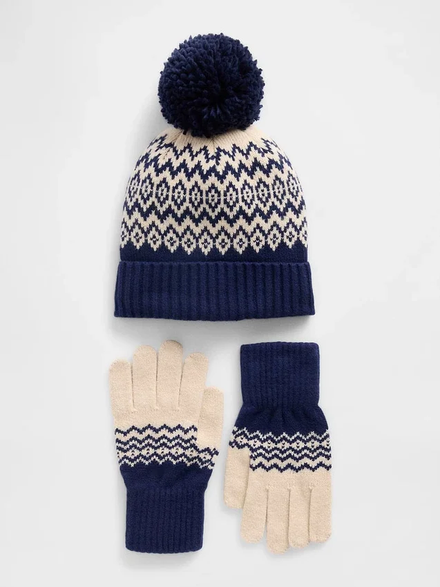 CashSoft Fair Isle-sett med hatter og hansker for barn