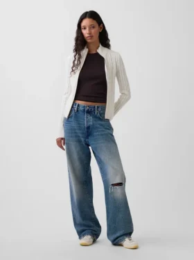 CashSoft kort cardigan med glidelås i kabelstrikk