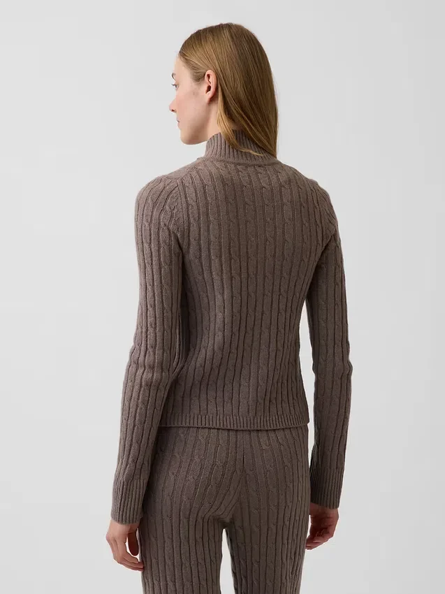 CashSoft kort cardigan med glidelås i kabelstrikk