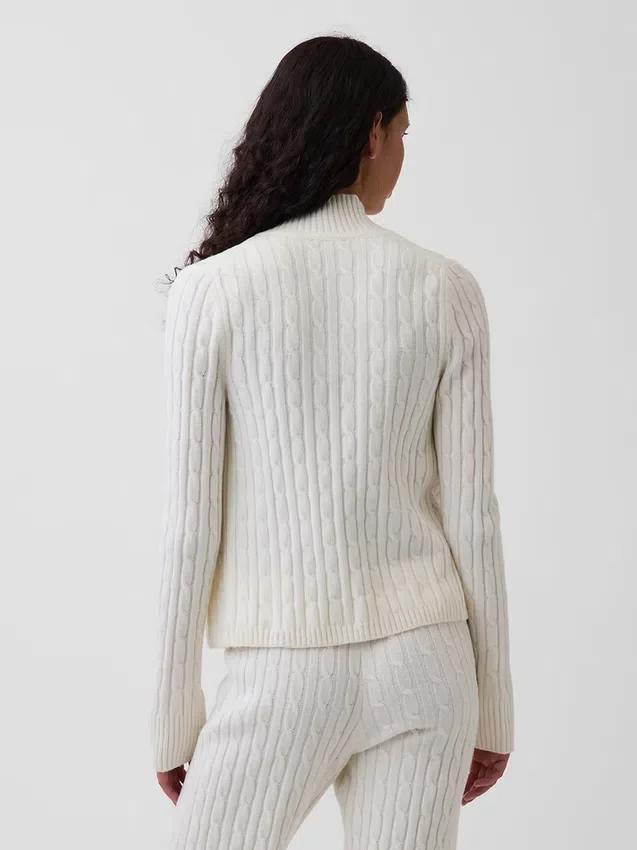 CashSoft kort cardigan med glidelås i kabelstrikk
