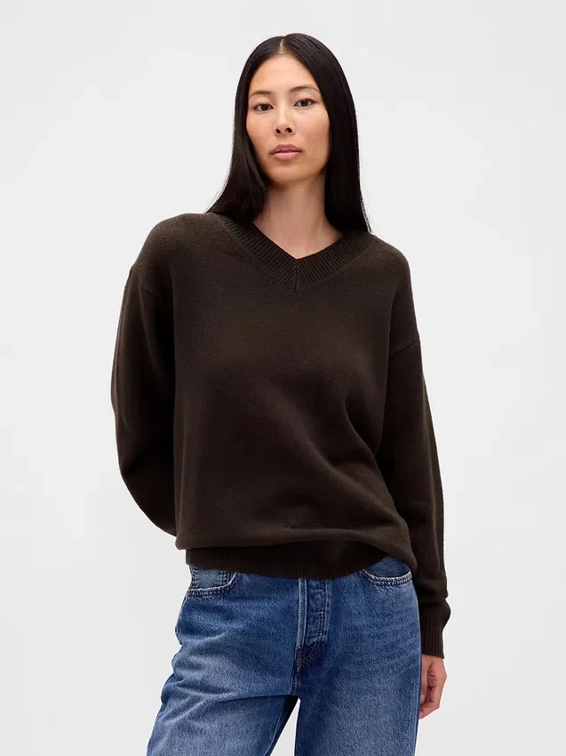 CashSoft oversized genser med V-hals
