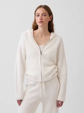 CashSoft oversized hettegenser med glidelås og shaker-mønster