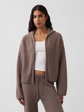 CashSoft oversized hettegenser med glidelås og shaker-mønster
