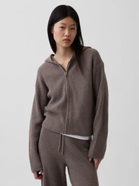 CashSoft oversized hettegenser med glidelås og shaker-mønster