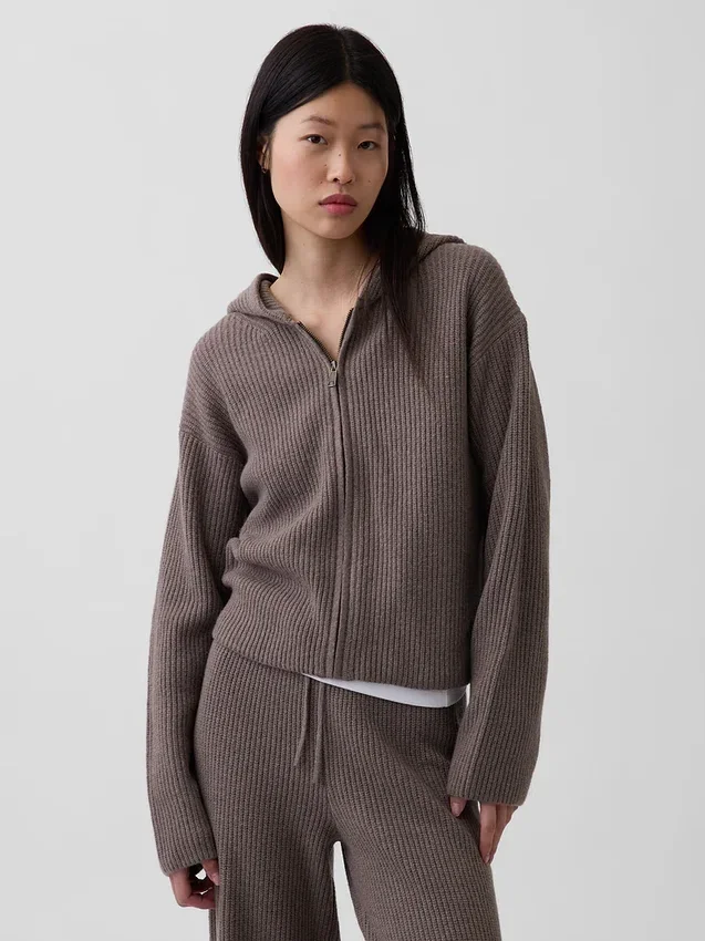CashSoft oversized hettegenser med glidelås og shaker-mønster