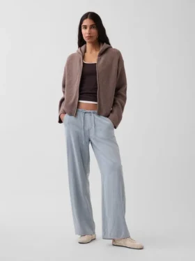 CashSoft oversized hettegenser med glidelås og shaker-mønster